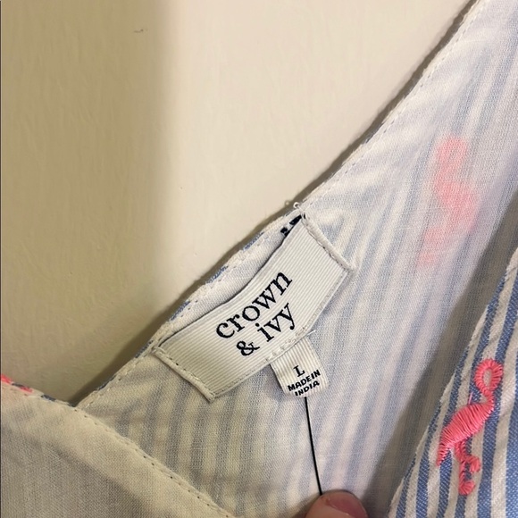 NWT Crown and Ivy Preppy Striped Dress with Pink Flamingo Embroidery, Womens L - Picture 4 of 7